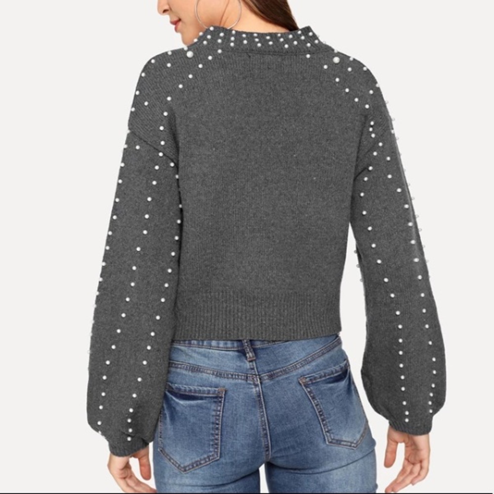 🔹Last 1🔹Sweater w/ Pearl Beads & Lantern Sleeves - Picture 3 of 8